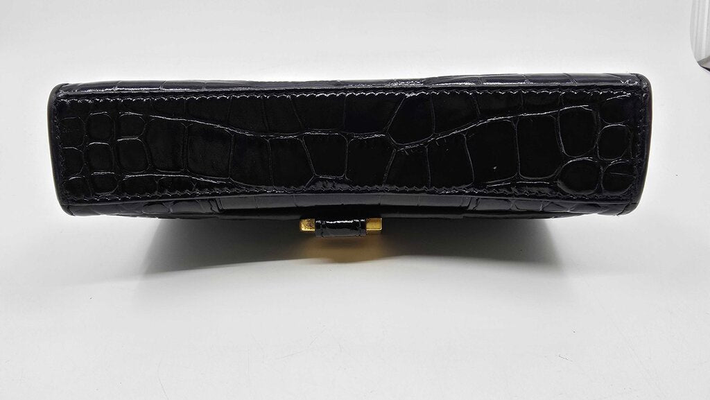 Balenciaga Hourglass Croc Embossed Leather Wallet on Chain