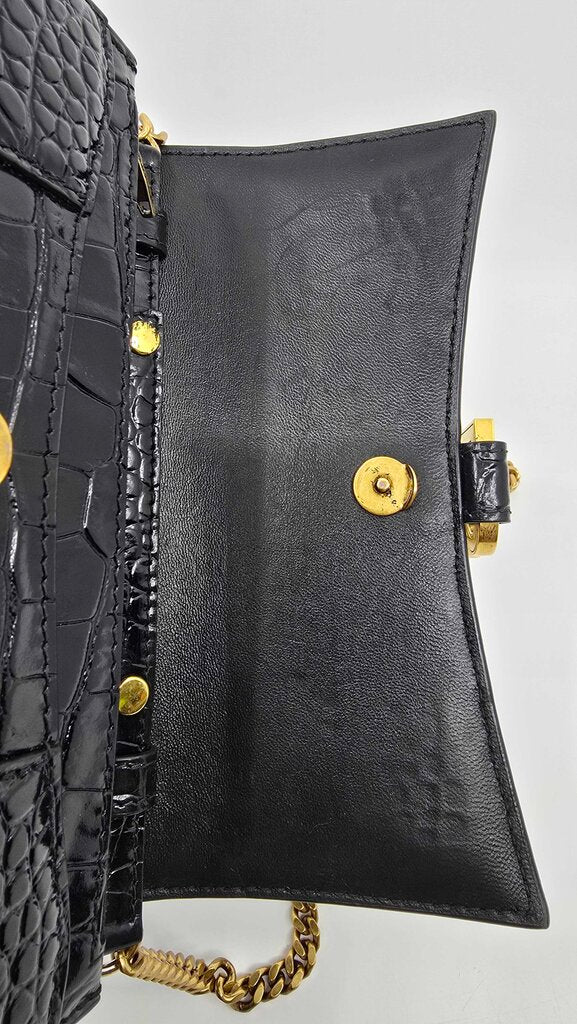 Balenciaga Hourglass Croc Embossed Leather Wallet on Chain