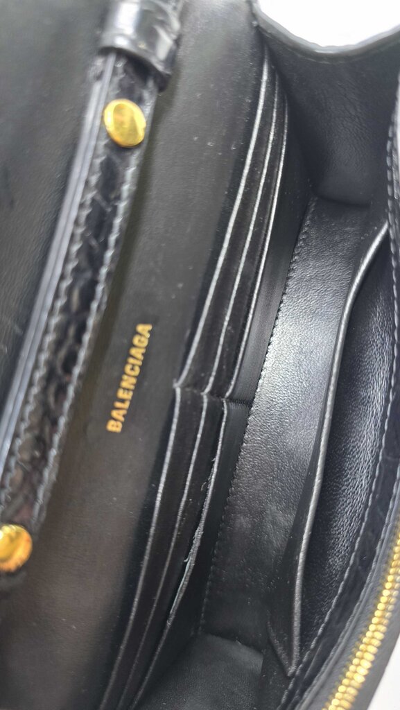 Balenciaga Hourglass Croc Embossed Leather Wallet on Chain