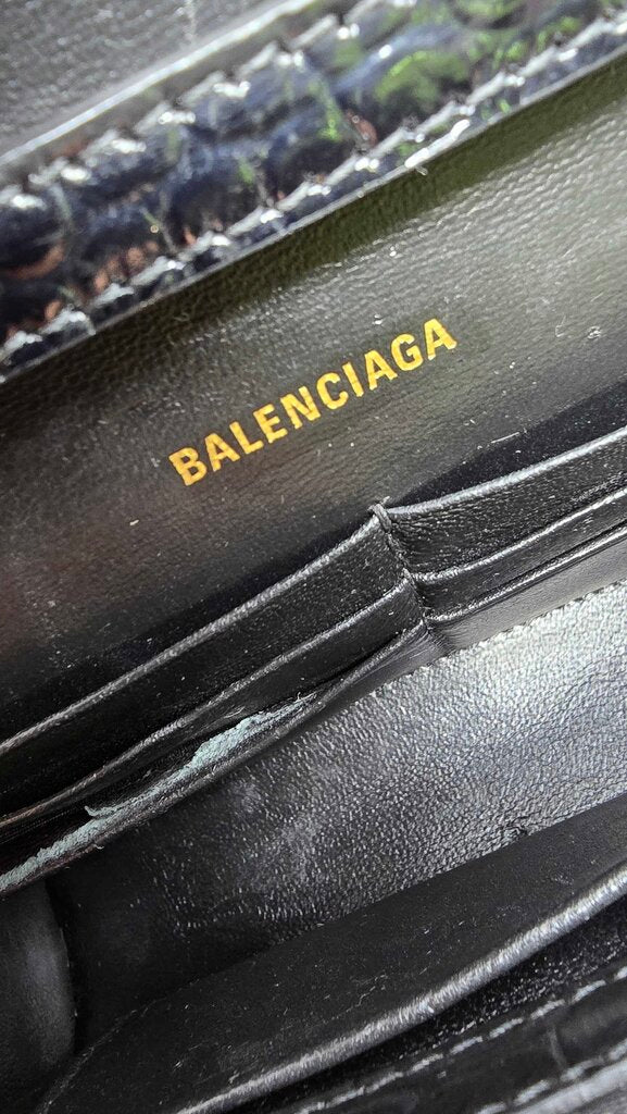 Balenciaga Hourglass Croc Embossed Leather Wallet on Chain