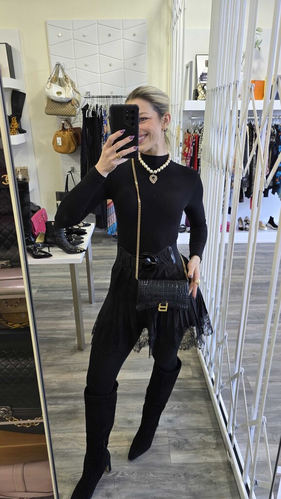 Balenciaga Hourglass Croc Embossed Leather Wallet on Chain