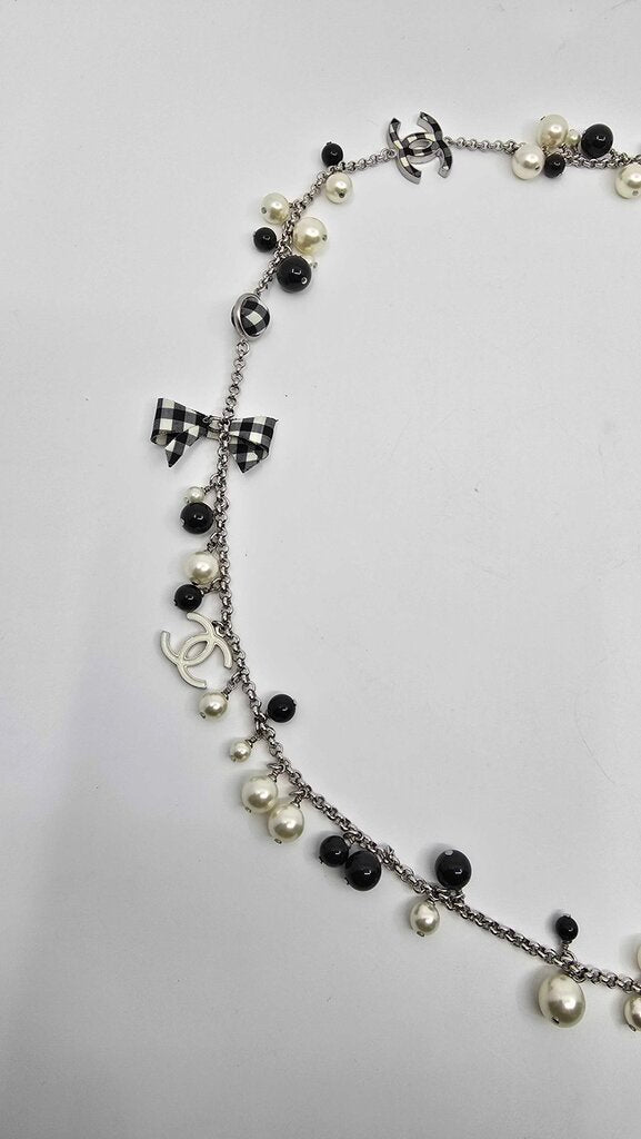Chanel 2011 Cruise Pearl/Bow Gingham Necklace & Bracelet Set