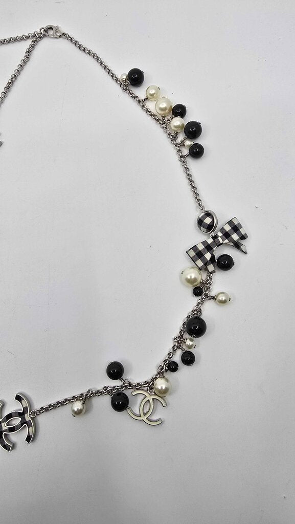 Chanel 2011 Cruise Pearl/Bow Gingham Necklace & Bracelet Set