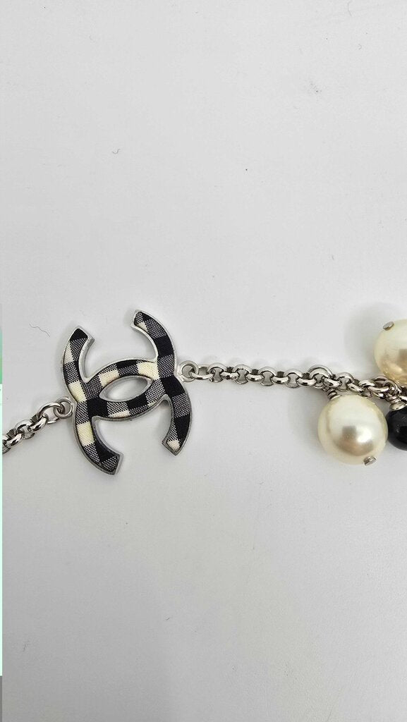 Chanel 2011 Cruise Pearl/Bow Gingham Necklace & Bracelet Set