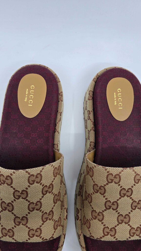 Gucci Angelina GG Logo Canvas Platform Slide Sandal
