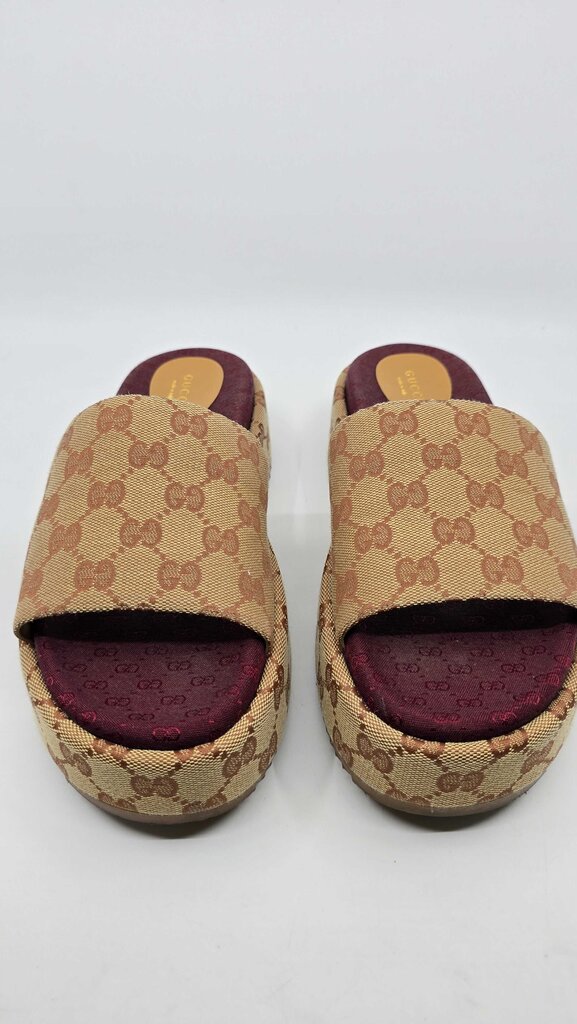 Gucci Angelina GG Logo Canvas Platform Slide Sandal