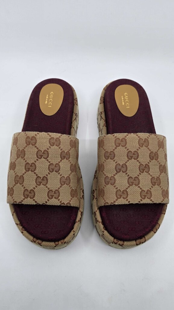 Gucci Angelina GG Logo Canvas Platform Slide Sandal