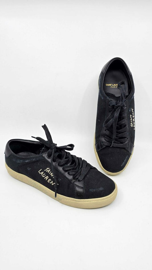 YSL Court Classic SL/06 Emroidered Sneakers in Canvas & Leather