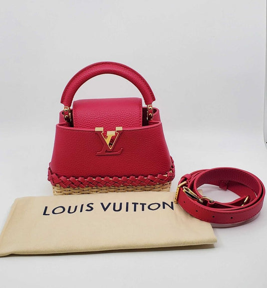 Louis Vuitton Rattan Taurillon Capucines Handbag w/ Woven Rattan Base