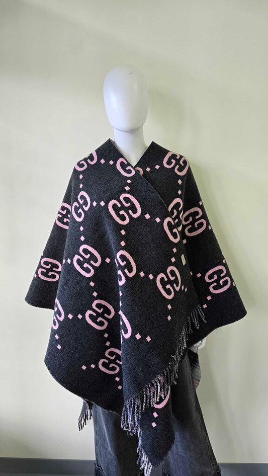 Gucci Wool Reversible GG 100% Wool Poncho