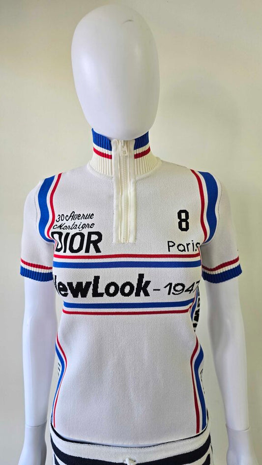 Dior New Look SS22 Striped Logo Knit Polo Zip Top