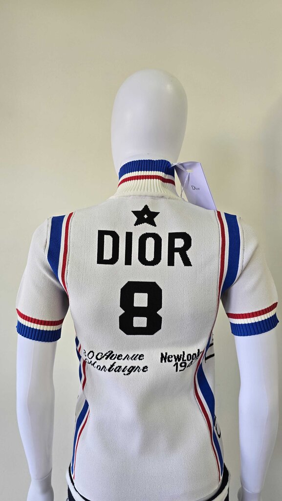 Dior New Look SS22 Striped Logo Knit Polo Zip Top