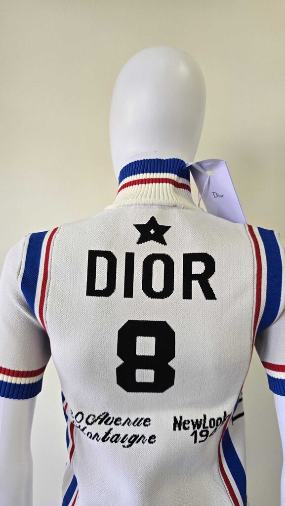 Dior New Look SS22 Striped Logo Knit Polo Zip Top