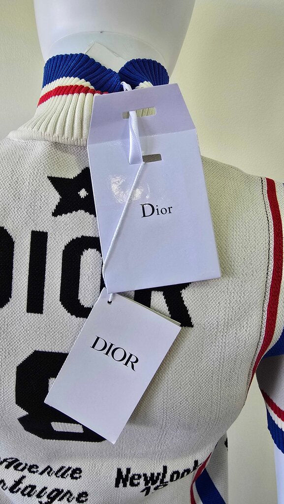 Dior New Look SS22 Striped Logo Knit Polo Zip Top