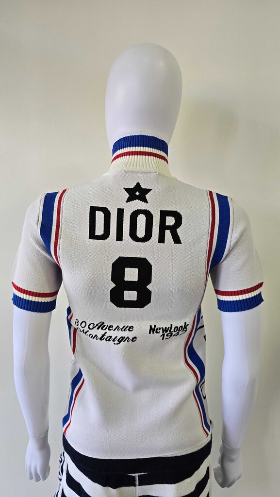 Dior New Look SS22 Striped Logo Knit Polo Zip Top