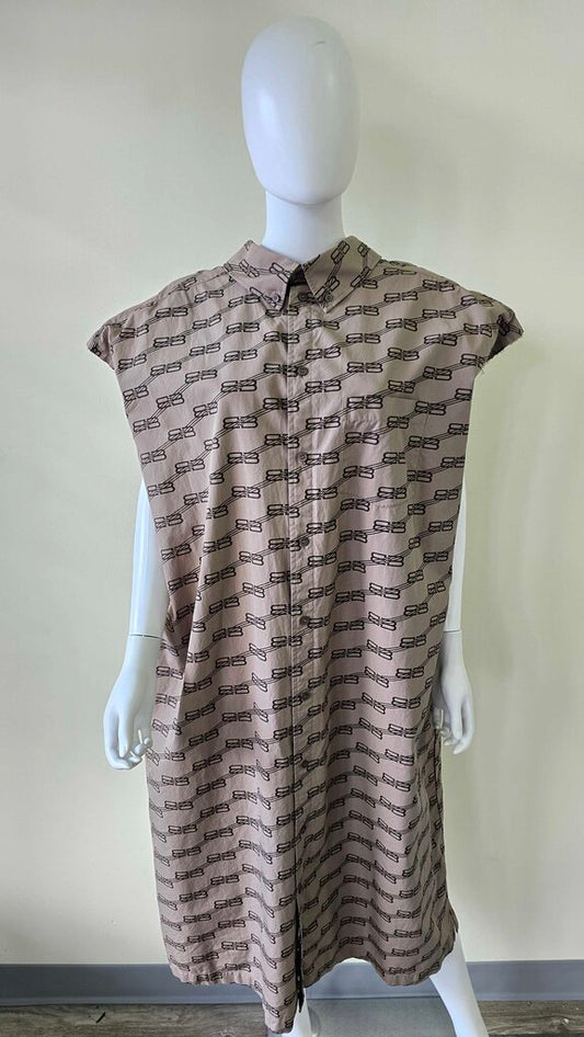 Balenciaga BB Monogram License Logo Cotton Poplin Shirtdress
