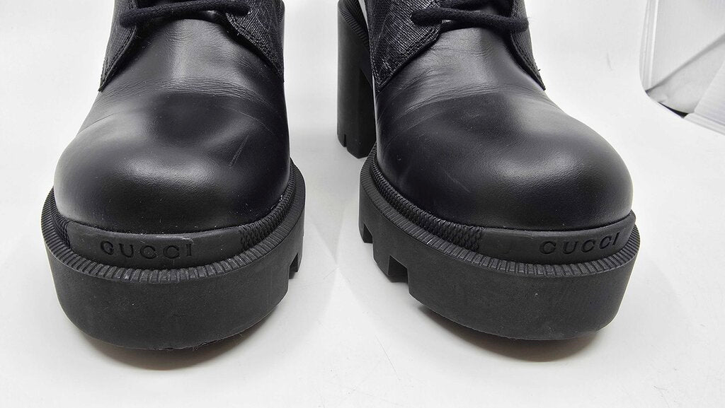 Gucci GG Supreme Canvas Quilted Leather Heeled Ankle Boots