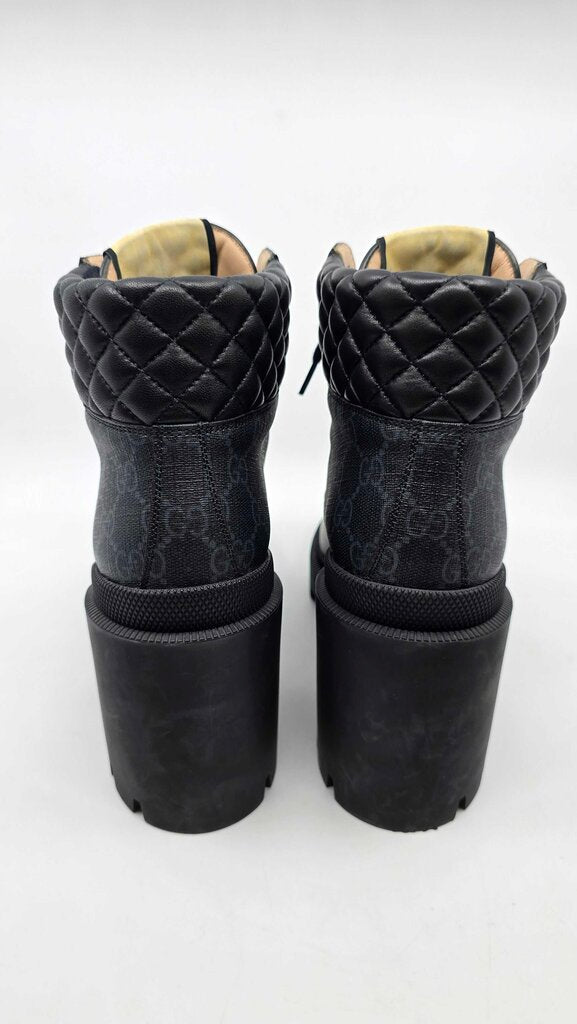Gucci GG Supreme Canvas Quilted Leather Heeled Ankle Boots
