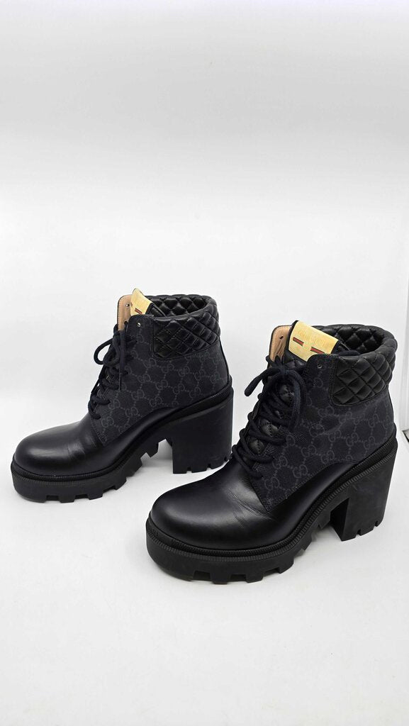Gucci GG Supreme Canvas Quilted Leather Heeled Ankle Boots