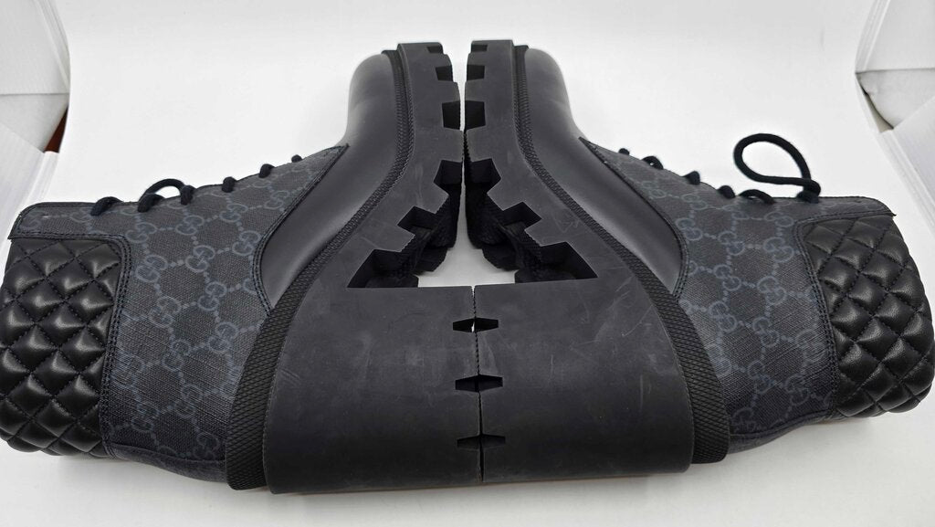Gucci GG Supreme Canvas Quilted Leather Heeled Ankle Boots