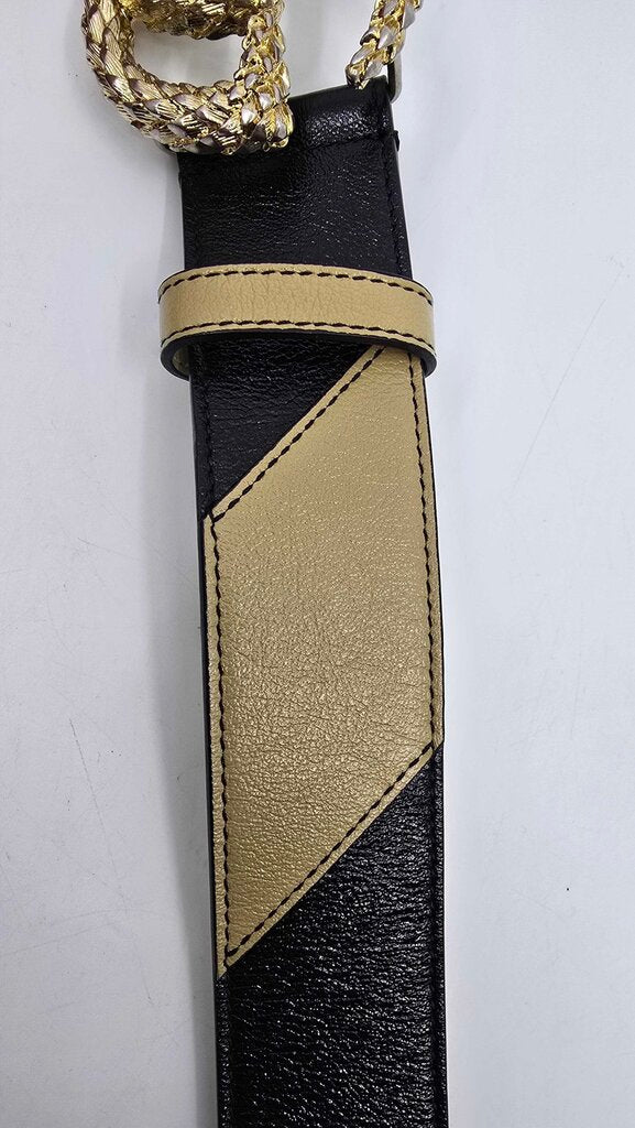 Gucci Calfskin Striped Textured Double G Belt