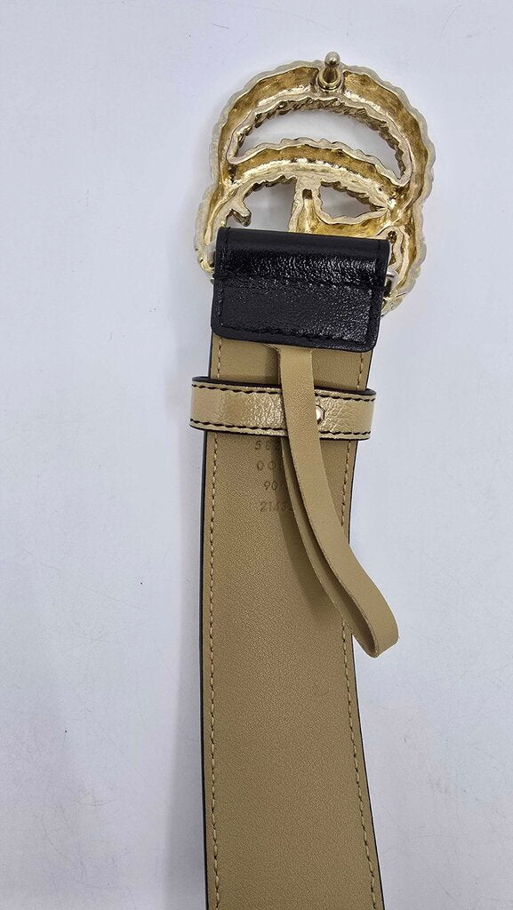 Gucci Calfskin Striped Textured Double G Belt
