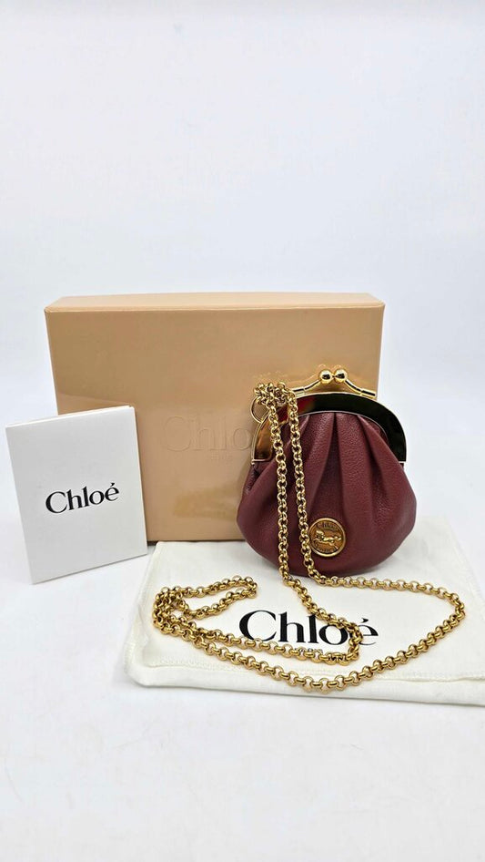 Chloe Horse Medal Micro Coin Purse Grained Leather Necklace