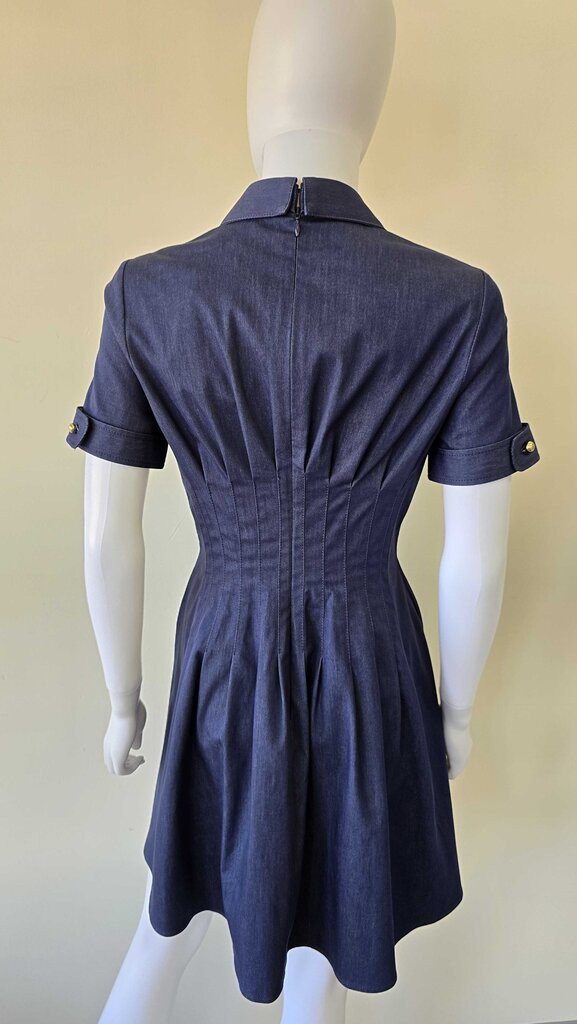 Carolina Herrera Pintuck Waist Stretch Denim Shirtdress