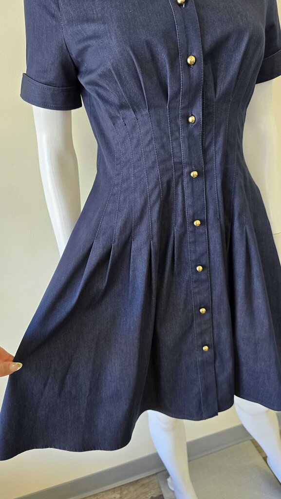 Carolina Herrera Pintuck Waist Stretch Denim Shirtdress