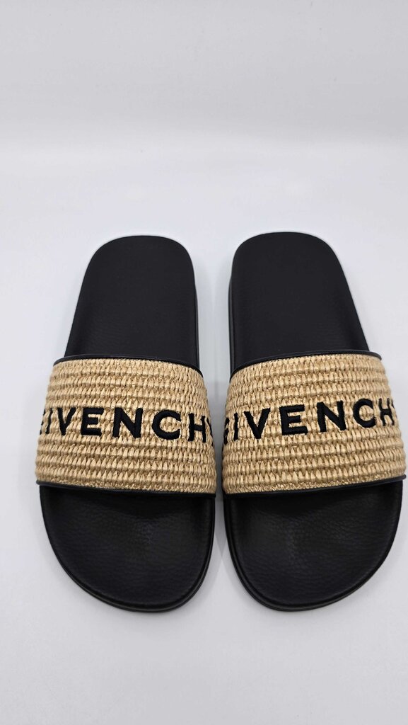 Givenchy Embroidered Logo Raffia Slide Sandals