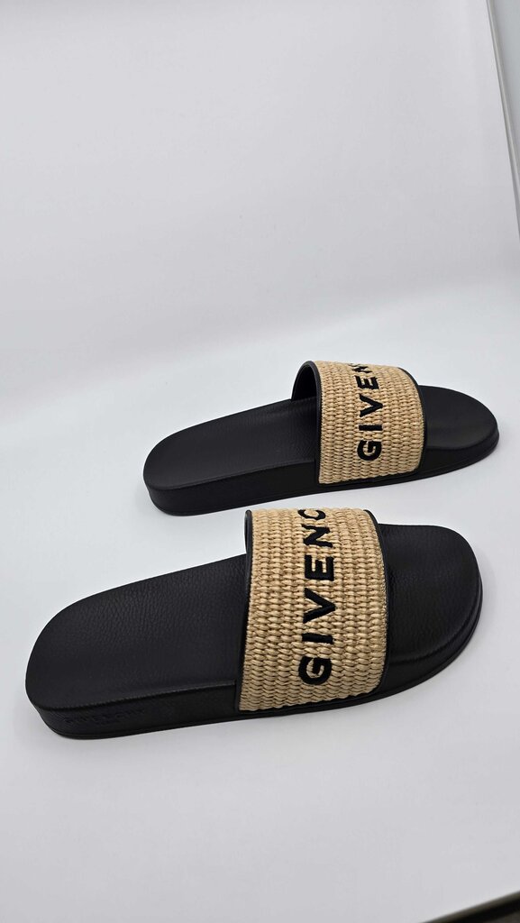 Givenchy Embroidered Logo Raffia Slide Sandals