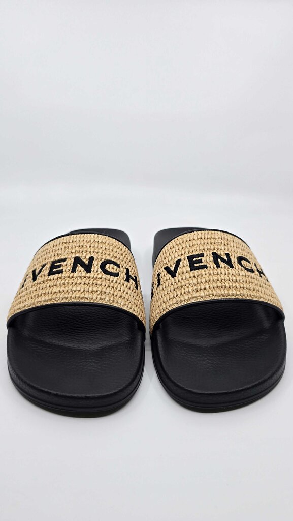 Givenchy Embroidered Logo Raffia Slide Sandals