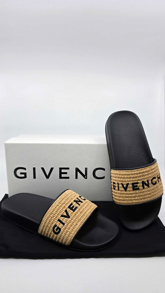 Givenchy Embroidered Logo Raffia Slide Sandals