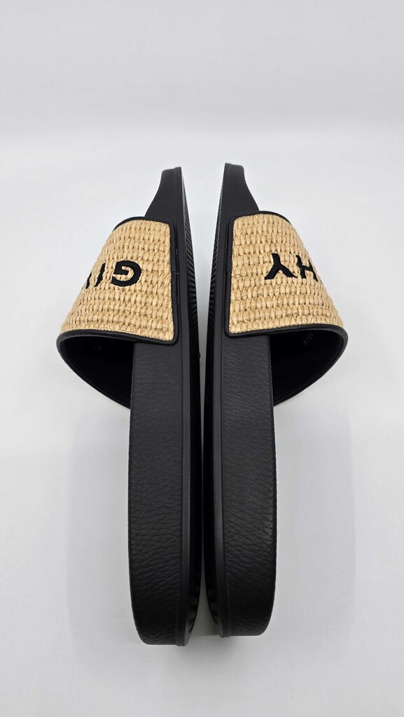 Givenchy Embroidered Logo Raffia Slide Sandals