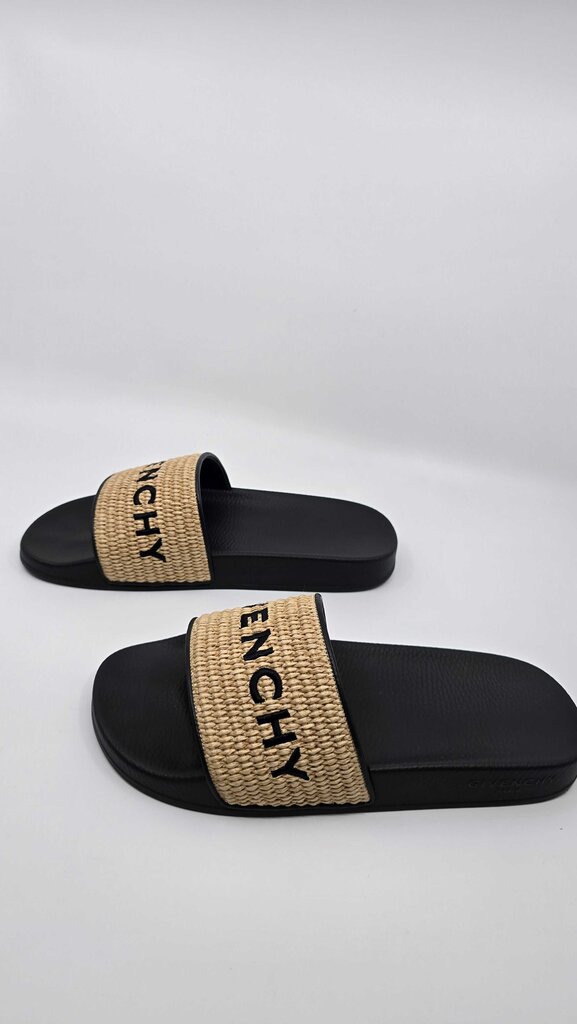 Givenchy Embroidered Logo Raffia Slide Sandals