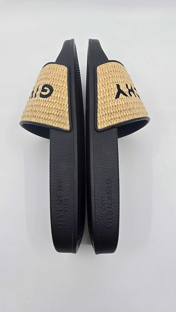 Givenchy Embroidered Logo Raffia Slide Sandals