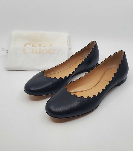 Chloe Lauren Scalloped Leather Ballet Flats