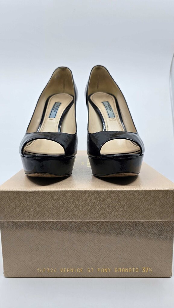 Prada Saffiano Leather Peep-Toe Platform Pumps