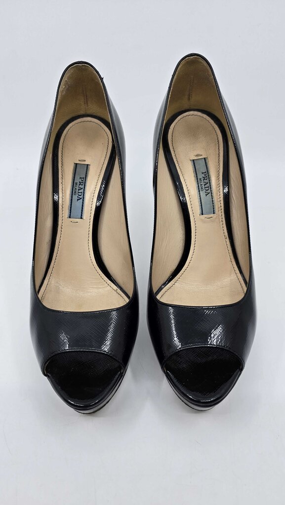 Prada Saffiano Leather Peep-Toe Platform Pumps
