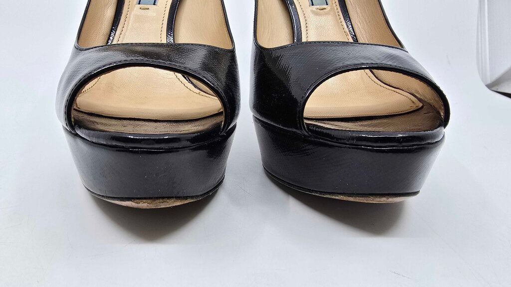 Prada Saffiano Leather Peep-Toe Platform Pumps