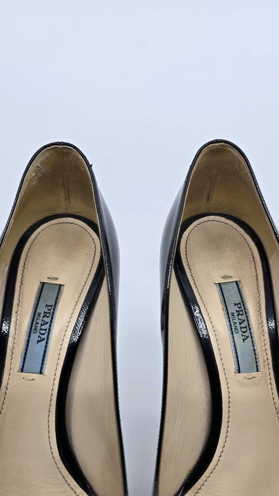 Prada Saffiano Leather Peep-Toe Platform Pumps