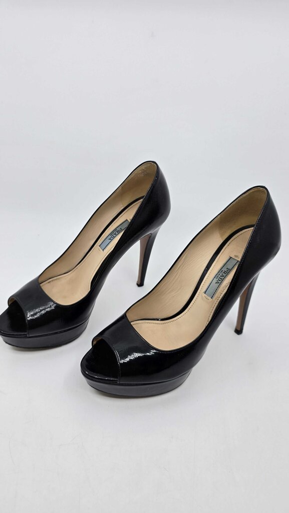 Prada Saffiano Leather Peep-Toe Platform Pumps