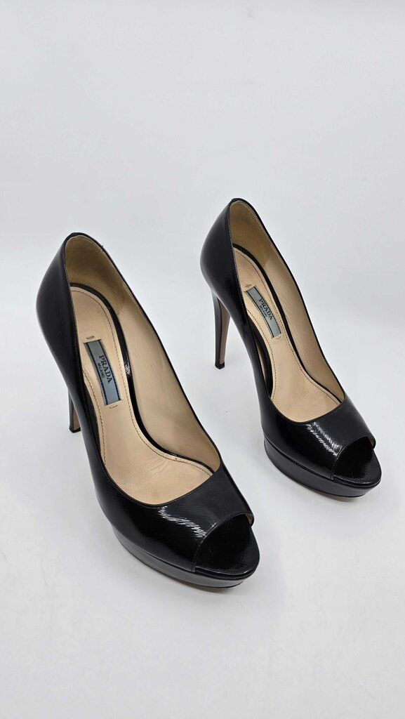 Prada Saffiano Leather Peep-Toe Platform Pumps