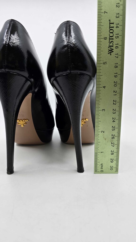 Prada Saffiano Leather Peep-Toe Platform Pumps