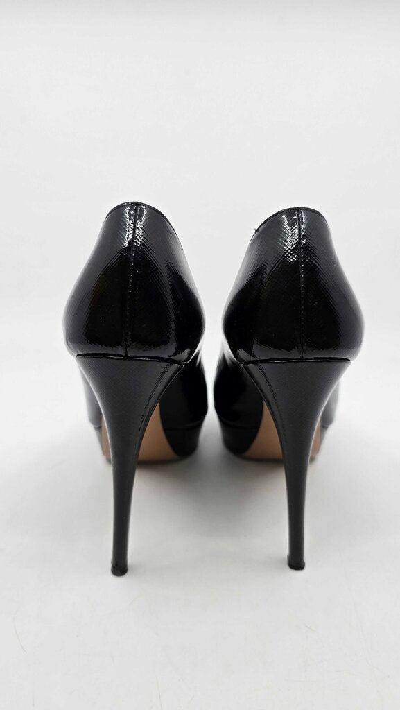 Prada Saffiano Leather Peep-Toe Platform Pumps