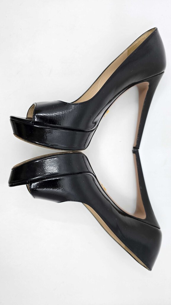 Prada Saffiano Leather Peep-Toe Platform Pumps