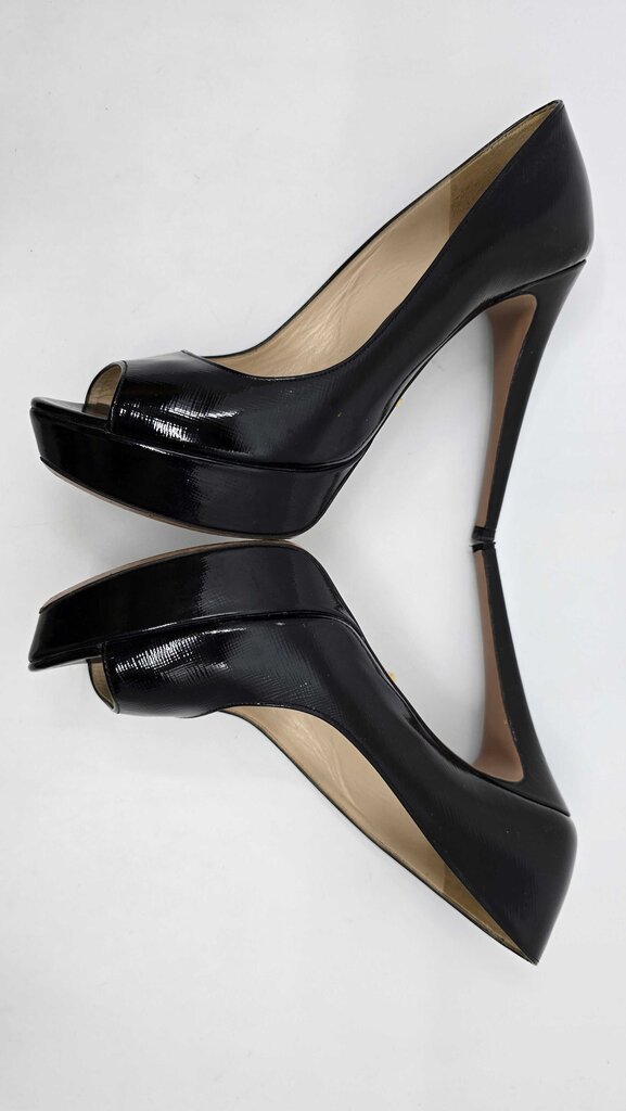 Prada Saffiano Leather Peep-Toe Platform Pumps