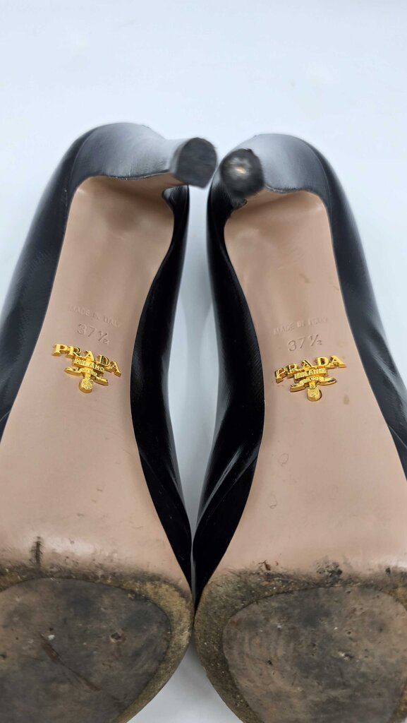 Prada Saffiano Leather Peep-Toe Platform Pumps