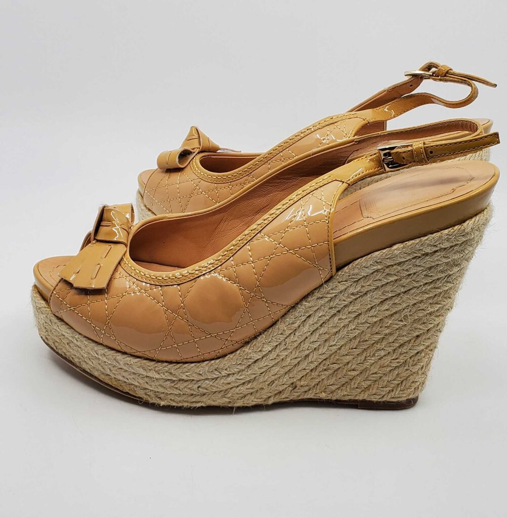 Christian Dior Vintage Patent Leather Cannage Espadrille Wedges