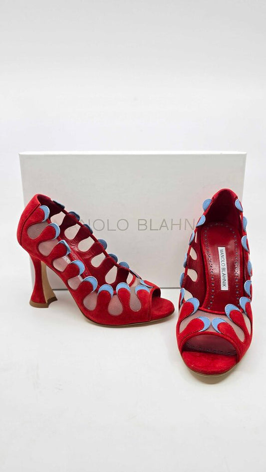 Manolo Blahnik Aziz kid suede open toe Pumps